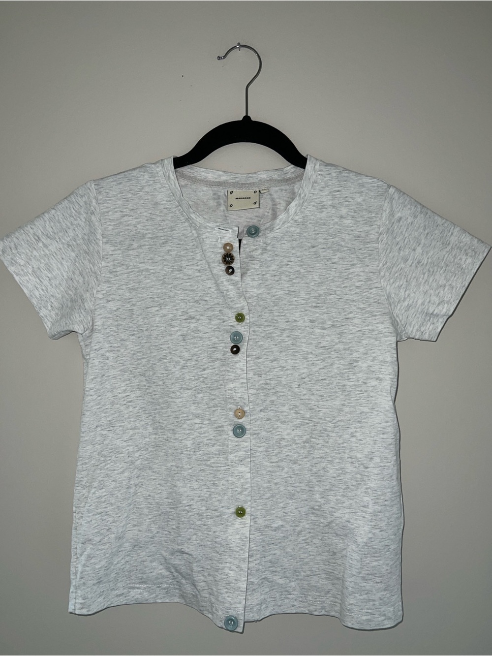 Short Sleeve Heather Gray Button-Front Top